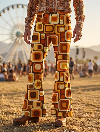  Rétro Vintage Boho Années 1970 Pantalon Pantalons à pattes d'éléphant Hippie Disco Taille haute Géométrique Déguisement Homme Halloween Carnaval Festival de Musique Soirée à thème rétro Adulte