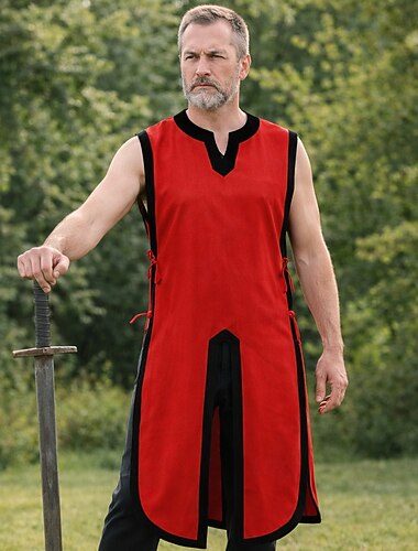  Mittelalterlich Renaissance Knielang Tunika Ärmellos Wikinger Ranger Kostüm Herren Vikinger Halloween Karneval Renaissance-Messe LARP Erwachsene Oberteil Ganzjahres
