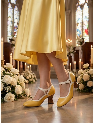  Per donna Tacchi Retrò Mary Jane Feste Quotidiano Strass Fibbia Tacco Cubano Punta Tonda Elegante Vintage Finta Pelle Fibbia Nero Giallo Rosa