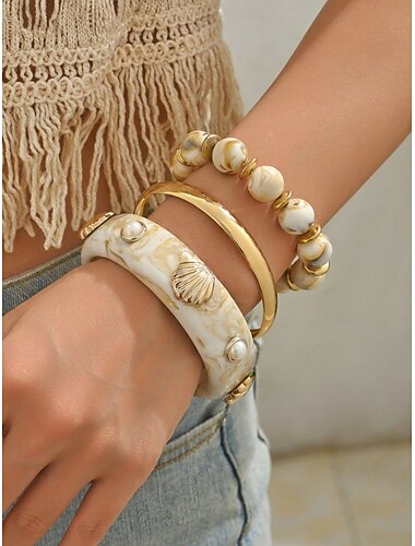  Armbåndssett i akryllegering til dame, flerfarget motearmbånd og perlesmykker som kan stables, uformelt håndleddstilbehør i bohemsk resortstil for ferie, strandreiser, daglig bruk og fritidsanledninger