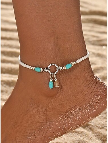  Bracelet de cheville bohème pour femme, orné de perles en résine colorées et d'un pendentif charmant. Bijou de cheville léger, idéal pour la plage, les vacances et l'été.