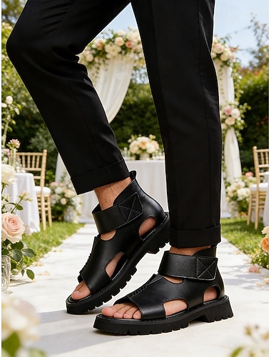  Elegante bryllupssandaler i kunstskinn for menn, komfortable og stilige formelle sko til bryllup, perfekte for sommerfeiringer