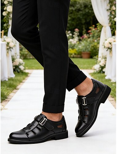  Herrebryllupssko, klassisk svart kunstskinn med komfortabel passform, perfekt for brudgommen og bryllupsseremonier