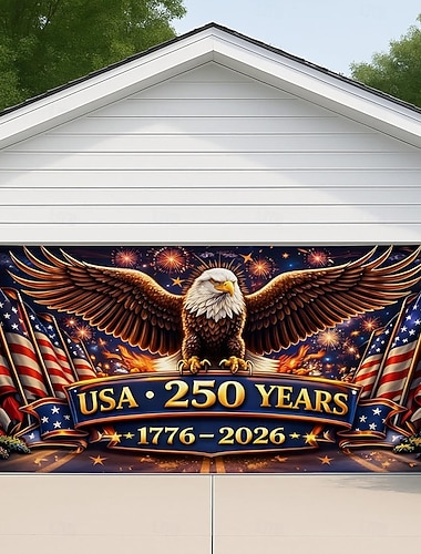  Garagentorabdeckung zum 250. Jahrestag der USA, patriotische Dekoration mit Adler und Flagge, große Garagentordekoration, Dekoration für Partys zum Unabhängigkeitstag im Innen- und Außenbereich