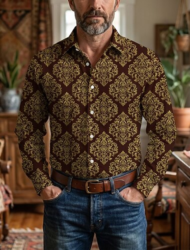  عتيق / معتق السبعينات قميص قميص ألوها أكمام طويلة ستايل هبي عرقي ملابس تنكرية رجالي حفلة تنكرية احتفال موسيقي مناسب للحفلات مناسب للبس اليومي للبالغين قميص