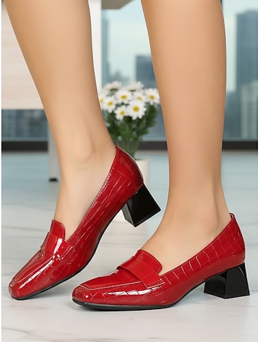  mocassini da donna verde scuro con stampa coccodrillo - eleganti décolleté con punta quadrata e tacco a blocco per il lavoro quotidiano, l'ufficio business casual &abbigliamento professionale