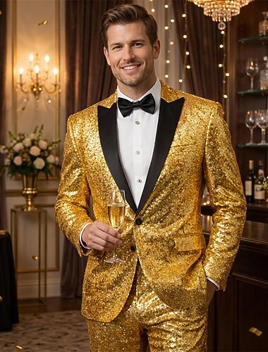  Retró 1980-as évek Fényes fém Szmoking Öltönyök és blézerek Diszkó Flitter Szűk fazon Jelmez Férfi Farsangi jelmez Karácsony Mindszentek napja Farsang Pride Parade Büszkeség hónapja Felnőttek Kabát