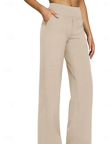  Damen Hose Freizeithose Gerade Mode Streetwear Basic Volle Länge Hohe Taille Einfach Tasche Elastischer Bund Komfort Mikroelastisch Täglich Urlaub Straße Blau Schwarz Weiß Knackmandel Frühling Herbst