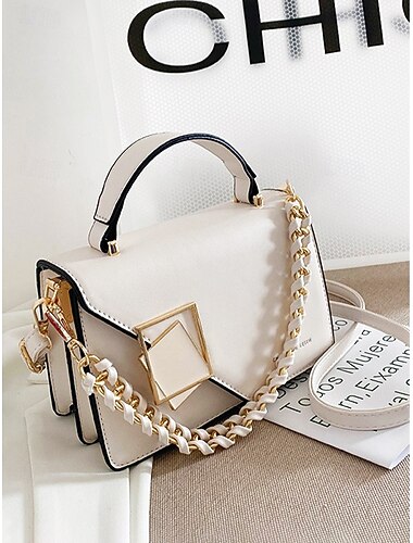  女性用のエレガントなフェイクレザーのクロスボディハンドバッグ、チェーンストラップ付きのシックなトップハンドルショルダーバッグ、女性用のファッショナブルなコンバーチブルハンドバッグ、デイリーカジュアル、バケーション旅行、パーティーウェアに最適