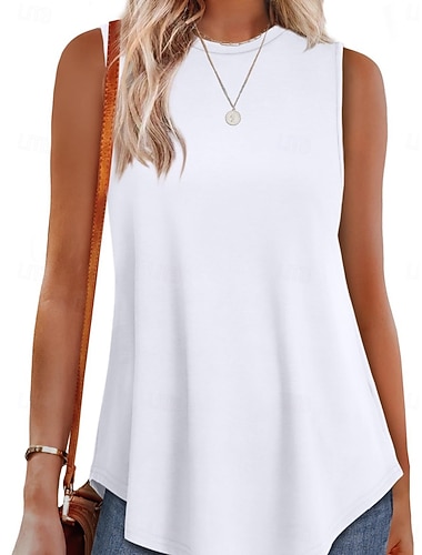  Dame Bluse Trykt mønster عادي Aktiv Fritid Ermeløs Crew-hals Vanlige topper Daglig Ferie Ut på byen Blå Svart Hvit Rosa Marineblå Sommer Vår