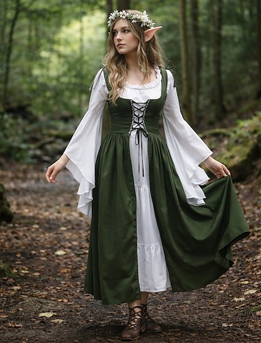  Set Rétro Vintage Médiéval Renaissance Robe accessoire Ensemble d'accessoires avec accessoires Manches longues Elfe Fée Déguisement Femmes Fantaisie Halloween Carnaval Mascarade Foire de la