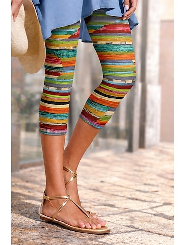  Naisten Kiinalainen Leggingsit Loma Vintage Katutyyli Capris Korka vyötärö Kuvitettu Raidoitettu Tulostus Mukavuus Pehmeä Mukava Elastinen Päivittäin ulko- Loma Vihreä Kesä Kevät Syksy Tyköistuva