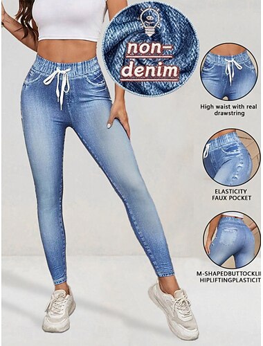  Dámské Džíny Legíny Jeggings prázdniny Šik ven Na běžné nošení Plná délka Středně vysoký pas Bez vzoru Šňůrky Kapsy Pohodlný Vysoká pružnost Denní Venkovní Dovolená Vodní modrá Jaro Podzim Slim