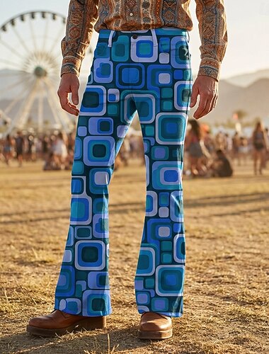  عتيق / معتق بوهو السبعينات بنطلون سروال الجرس ستايل هبي ديسكو عالي الخصر هندسي ملابس تنكرية رجالي عيد الرعب مهرجان احتفال موسيقي حفلة ذات طابع ريترو للبالغين بنطلونات