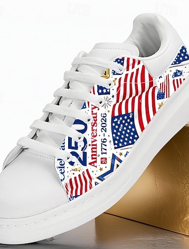  Weiße Herren-Sneaker zum Hineinschlüpfen anlässlich des 250-jährigen Jubiläums der Vereinigten Staaten – stilvoller Tragekomfort für jeden Tag mit strapazierfähiger Gummisohle, vielseitig für alle Anlässe.