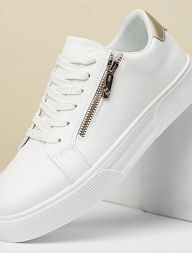  Tênis masculino branco com zíper, moderno e versátil para passeios casuais e viagens.