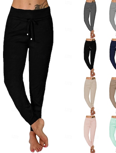  Mujer Pantalones de Deporte Persona que practica jogging Chinos Vacaciones Moda Ropa de calle Longitud total Alta cintura Plano Bolsillo Cintura elástica Confortable Comodidad Suave Microelástico