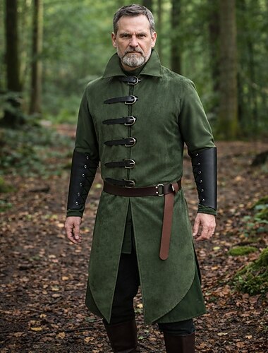  Set Rétro Vintage Médiéval Renaissance Armure Veste Ceinture Taille avec accessoires Manches longues Ranger Ligne A Déguisement Homme 4 pièces Halloween Carnaval Mascarade Foire de la Renaissance LARP