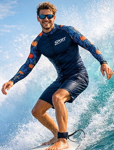  Voor heren Medium Uitslagbescherming Zwemshirt Bloemig Tropisch UPF50+ UV-Bescherming Sneldrogend Lange mouw Zwemkleding Uitslagbescherming Surfen Kanoën Strand Zomer