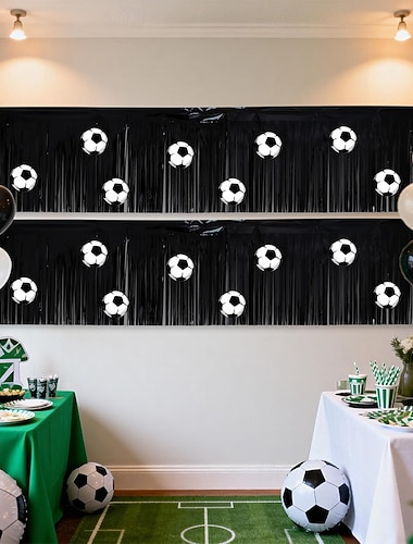 Bannière rideau de pluie, rideau de football, décor à franges noires et blanches pour une fête sur le thème du football, Coupe du monde 2026, États-Unis, Canada et Mexique