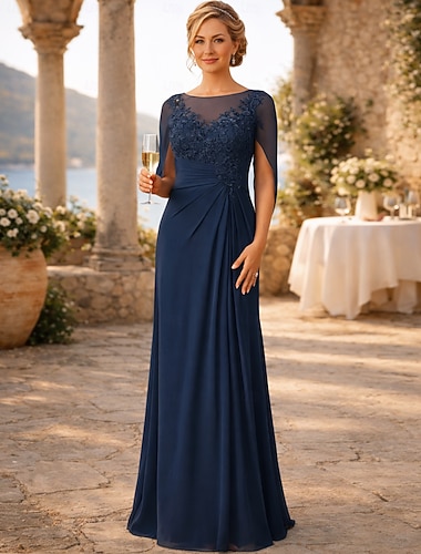  Fourreau Colonne Longueur au sol Robe d'invité de mariage Robe de Cérémonie Robe de soirée Robe de Mère de Mariée  Sans manches Col ras du cou Élégant robe demoiselle d honneur Fête de fiançailles