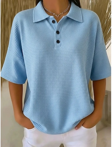  Dámské Wafflová košile Pevná barva Elegantní Aktivní prázdniny Poloviční rukáv Do V Dlouhé topy Denní Venkovní Streetwear Černá Bílá Rubínově červená Nebeská modř Oranžová Léto Jaro Podzim