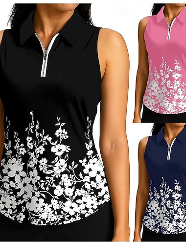  Damskie Rośliny Kwiatowy Topy Koszulka sportowa Koszulka polo Koszulka do tenisa Bez rękawów Zamek Wysoka elastyczność Odprowadza wilgoć Oddychający Bransoletka tenisowa Pikle Bieganie Wieczorne