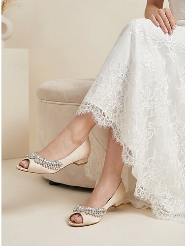  Women's Champagne Embellished Low Heel Wedding Sandals – Elegant Bridal Shoes for Garden Weddings