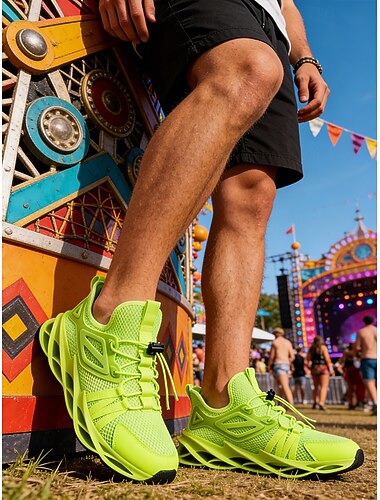  Baskets vert fluo pour homme – audacieuses et stylées, parfaites pour les festivals de musique, les concerts en plein air et l'été, avec un design respirant et un confort optimal.