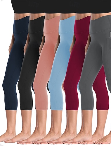  Dame Leggings Ferie Mote Gatemote Kalv lengde Høy Midje عادي Elastisk midje comfy Komfort Myk Høy Elastisitet Innendørs Yoga- og dansesko Mørkegrå Vin Marine Svart Vår Høst Løstsittende