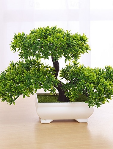  mini piante bonsai artificiali con vasi di cemento plastico, bonsai di pino finto a triplo tronco, pianta finta in vaso per l'arredamento della scrivania dell'ufficio domestico e del soggiorno
