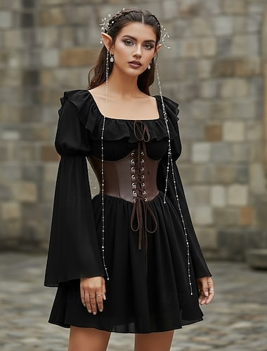  Medieval Renacimiento Vestidos Disfraz de lujo Elfo Hada élfico Disfraz Mujer Víspera de Todos los Santos Carnaval Rendimiento LARP Feria Ren Adulto Vestido