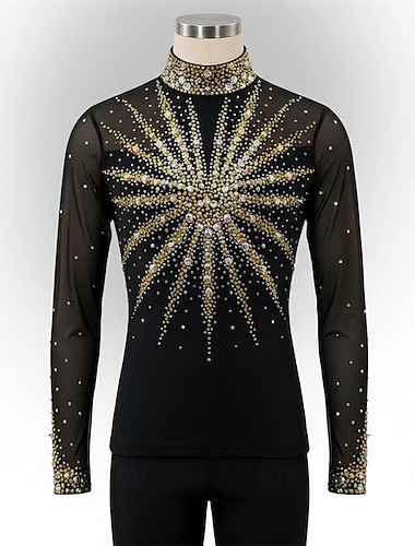  Kunstschaatstopje Voor heren Schaatsen Tops Zwart Lapwerk Rekbaar Opleiding Wedstrijd Kunstschaatskleding Klassiek Kristal / Bergkristal Lange mouw Schaatsen Kunstschaatsen