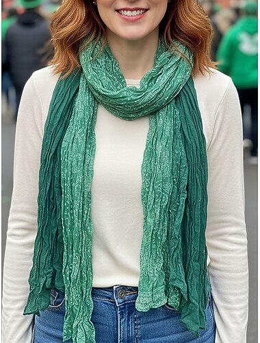  Dameskjerf i bomull og lin med krøllete detaljer, bohemsk paisley-trykk med flerfarget lett sjal, mykt og avslappet moteskjerf til St. Patricks dag-festivalen, reiser, utendørs og hverdagsbruk