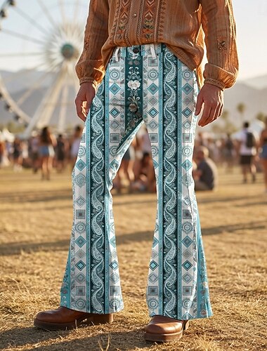  Retro / vintage Boheemi 1970 luku Housut Bell Bottom Housut Hippi Disko Korkea vyötärö Etninen Naamiaispuku Miesten Halloween Karnevaali musiikkifestivaali Retro-teemaiset juhlat Aikuisten Housut