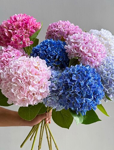  1 künstliche Hortensienblüte, 66 cm – realistische Seidenhortensie für Heimdekoration, Hochzeitsarrangements, Fotohintergrund, künstliche Blumen