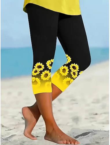  Női Pamutszövet nadrág Leggingek Szabadság Szüret Utcai sikk Capris Magas derék Grafika Napraforgó Nyomtatás Grafikus Mokaszinok Mekano Kényelmes Nyúlós Napi Szabadtéri Vakáció Sárga Nyár Tavasz Ősz