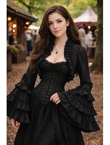  Rococo Renaissance Steampunk Manteau Costume élégant Chemise Manche Volants Sorcière Vampire Tenue royale Déguisement Femmes Fantaisie Halloween Carnaval Performance LARP Foire de la Renaissance