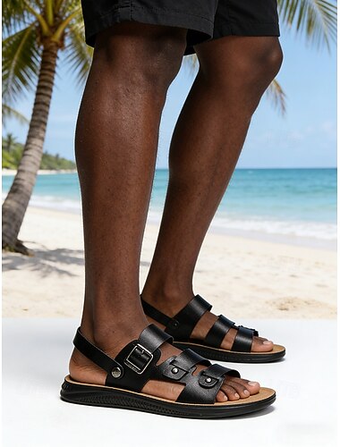 Herresandaler med stropper i kunstskinn, justerbar passform, ideelle for strandferier og uformelle turer