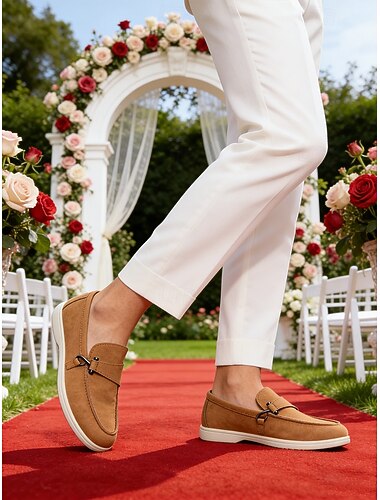  męskie beżowe wsuwane mokasyny, stylowy design z amortyzowaną podeszwą, wygodny formalny styl na wesela w ogrodzie, imprezy i specjalne okazje