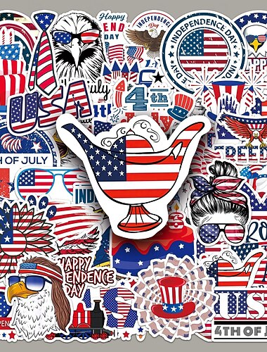  150 pegatinas creativas con dibujos del Día de la Independencia de Estados Unidos: manuales, coches, cuadernos, vasos, decoraciones y materiales impermeables.