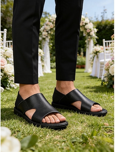  Slip-on sandaler i kunstskinn for menn, elegante og komfortable for bryllup, perfekte for utendørs og innendørs seremonier