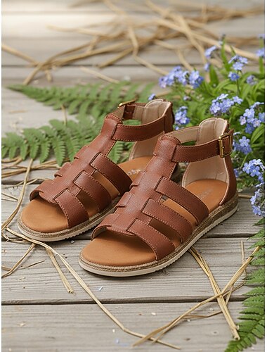  damesko med flate sandaler med ankelrem – mykt, polstret såle i kunstskinn, lett og polstret, komfortable sommersko for kvinner, hverdagsbruk, turgåing, reiser og hagefester