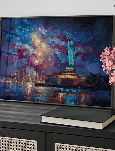  Amerika 250 Jahre, handgemaltes Ölgemälde auf Leinwand, Wanddekoration, Freiheitsstatue, Sterne, Streifen, Nachtszene, für die Heimdekoration, gerollt, rahmenlos, ungespannt