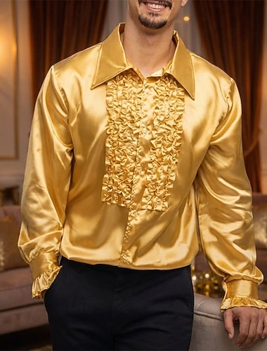  Retro Vintage Anos 70 Delírio Camisa Discoteca Frufru Fantasia Homens Dia Das Bruxas Carnaval Festival de Música Parada do Orgulho Mês do Orgulho Adulto Camisa Todas as Estações