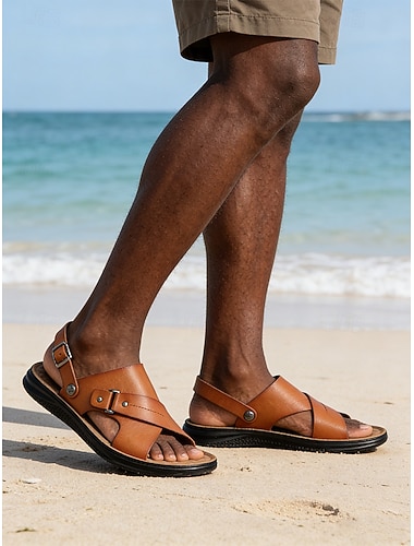  Herresandaler i kunstskinn, slitesterke og komfortable, ideelle for strandferier og avslappede spaserturer