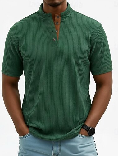  Férfi Kordbársony Ing Pólók Rövid ujjú Tömör szín Sima Régies stílus Henley Gombok Állógallér Henley Hétköznapi Napi Szabadtéri Nyár Tavasz Tavasz & Ősz Fekete Kávé Szürke Henley póló