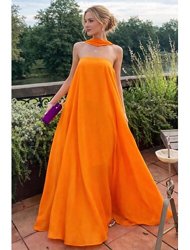  Strandbruiloft A-Lijn Avondjurk Fee Jurk Formele Bruiloft Gast Vloer Lengte Mouwloos Strapless Rekbare Chiffon met Plissé Schal