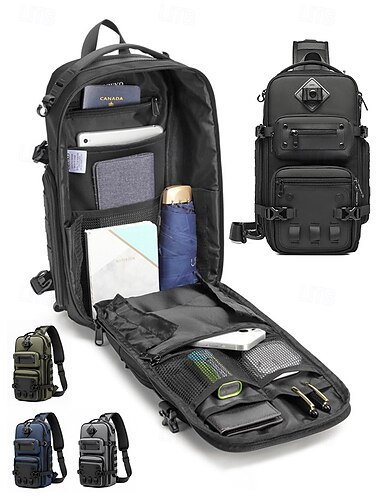  borsa a tracolla tattica da uomo: zaino a tracolla in poliestere di grande capacità con più tasche e stili di trasporto versatili, vari colori per escursioni all'aperto, viaggi e uso quotidiano casual