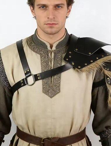  Kostymer i middelalderstil Renessanse våpen og beskyttelse Skulderbeskyttere Kostyme i fuskepels kriger Viking Barbar Kostyme Herre Viking Halloween Karneval Ytelse LARP Ren Faire Voksne Armevakter